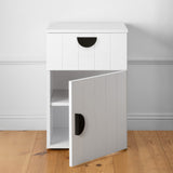 PORTO BEDSIDE TABLE - WHITE - VJ PANEL - HALF MOON BLACK