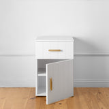 PORTO BEDSIDE TABLE - WHITE - VJ PANEL - OVAL BRASS