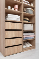 GENEVA THREE SHELF/FOUR DRAWER BUILT IN WARDROBE - CLASSIC - NATURAL OAK