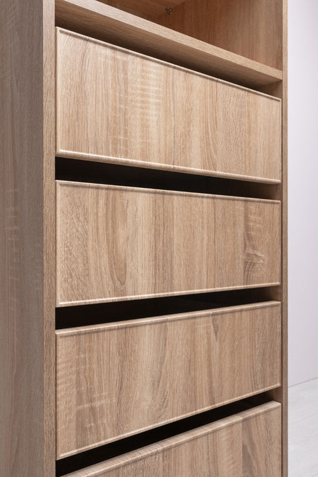 Geneva Three Shelf/Four Drawer Built In Wardrobe - Slim Shaker in Natural Oak