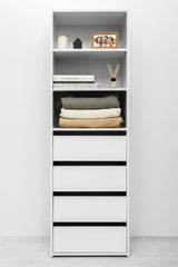 GENEVA THREE SHELF/FOUR DRAWER BUILT IN WARDROBE - SLIM SHAKER - WHITE