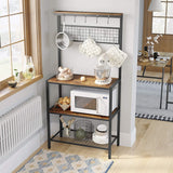 Industrial Kitchen Baker's Rack with Storage Shelves 10 Hooks and Metal Mesh Shelf 84 x 40 x 170 cm Rustic Brown