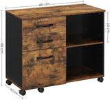 3-Drawer File Cabinet with Open Compartments for A4 Rustic Brown and Black