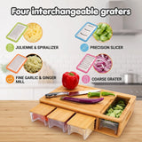 Large Bamboo Cutting Board and 4 Containers with Mobile Holder gift included for Home Kitchen