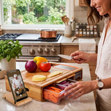 Large Bamboo Cutting Board and 4 Containers with Mobile Holder gift included for Home Kitchen