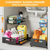 CARLA HOME 2 Pack Under Sink Organiser with Sliding Drawers for Kitchen & Bathroom