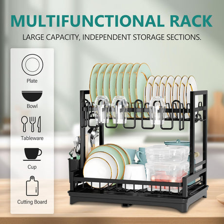CARLA HOME Dish Drying Rack 2-Tier Kitchen Drainer with Drainboard