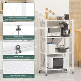 CARLA HOME 3-Tier Foldable Storage Shelf with Wheels for Kitchen, Garage, Pantry or Basement (White)