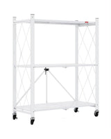 CARLA HOME 3-Tier Foldable Storage Shelf with Wheels for Kitchen, Garage, Pantry or Basement (White)