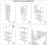 CARLA HOME 4-Tier Foldable Storage Shelf with Wheels for Kitchen, Garage, Pantry or Basement (White)
