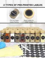 CARLA HOME 24 Glass Spice Jars with Bamboo Lids, Shaker Tops, 180 Spice Labels, White Pen & Funnel for Kitchen Organization, Spice Rack, Seasoning & Herb Storage
