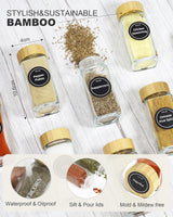 CARLA HOME 24 Glass Spice Jars with Bamboo Lids, Shaker Tops, 180 Spice Labels, White Pen & Funnel for Kitchen Organization, Spice Rack, Seasoning & Herb Storage