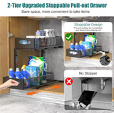 CARLA HOME 2 Tier Under Sink Organizer Pull Out Sliding Cabinet Storage Shelf with Height Adjustable for Kitchen, Bathroom or Laundry Room (Black)