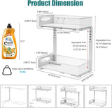 CARLA HOME 2 Tier Under Sink Organizer Pull Out Sliding Cabinet Storage Shelf with Height Adjustable for Kitchen, Bathroom or Laundry Room (White)