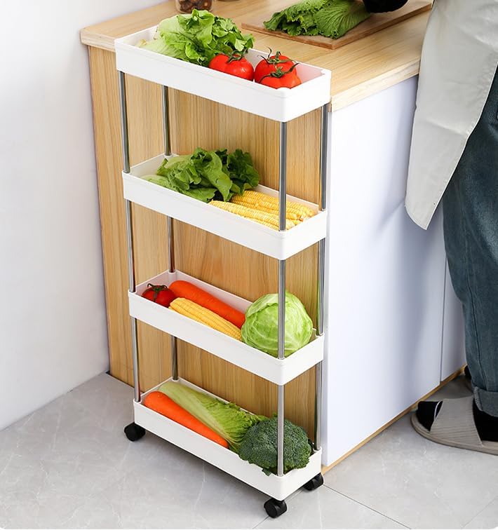 CARLA HOME Slim Storage Cart Organizer Trolley with Wheels for Kitchen, Bathroom, Laundry & Narrow Spaces (4 tier)