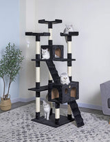 CARLA HOME 180cm Cat Tree Tower for Indoor Cats with Dual Condos, Plush Perches, Sisal Scratching Posts & Ramps for Kittens & Adult Cats (Black)