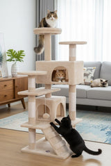 CARLA HOME 134cm Cat Tree Tower for Indoor Cats with Plush Perches, Dual Condos, Natural Sisal Scratching Posts & Ramp for Kittens & Adult Cats (Beige)