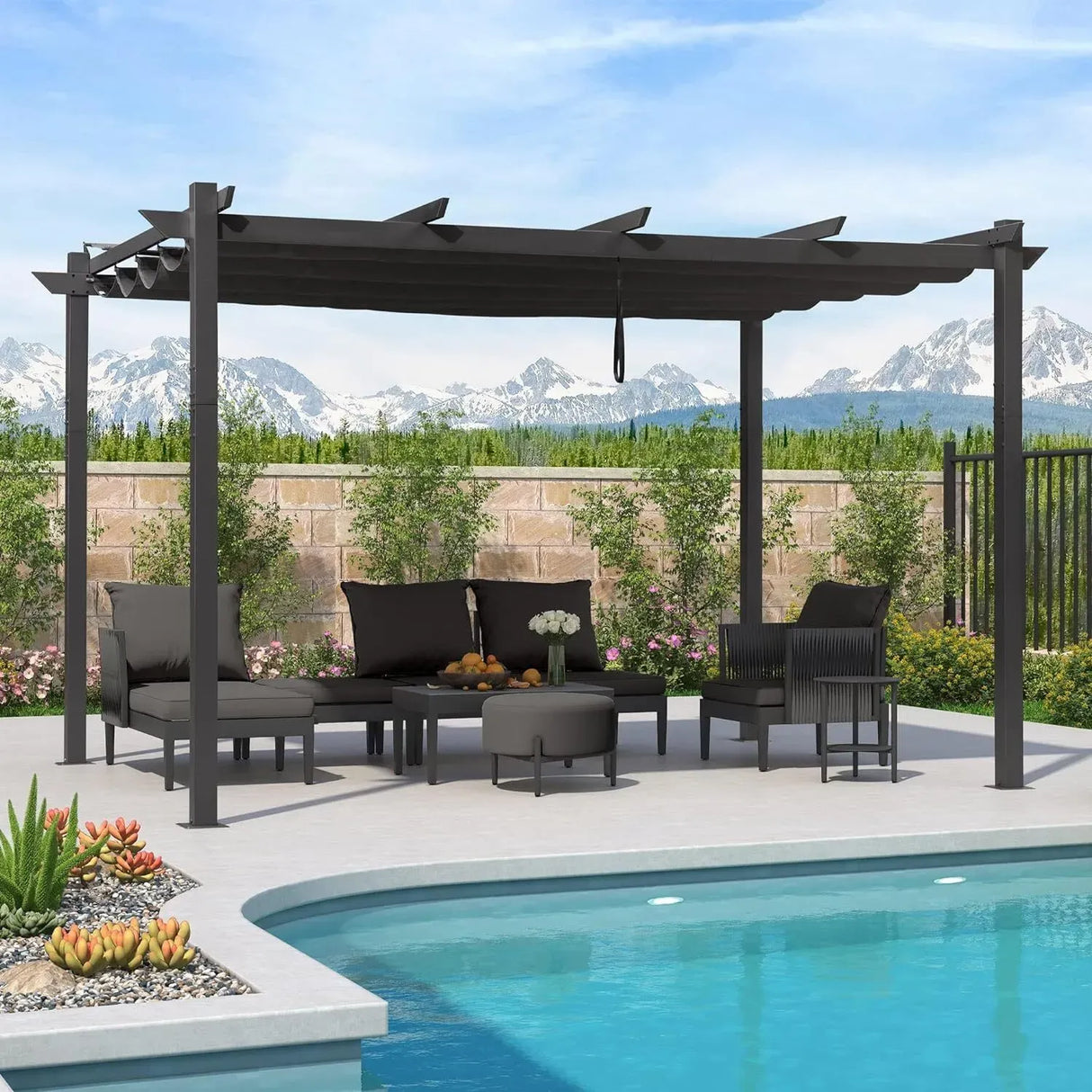 3 x 4 M Grey Outdoor Garden Pergola with Inclined Top Patio Gazebo