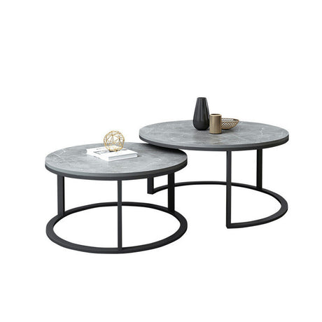 Set of 2 Grey Marble Nesting Coffee Tables 60/80cm