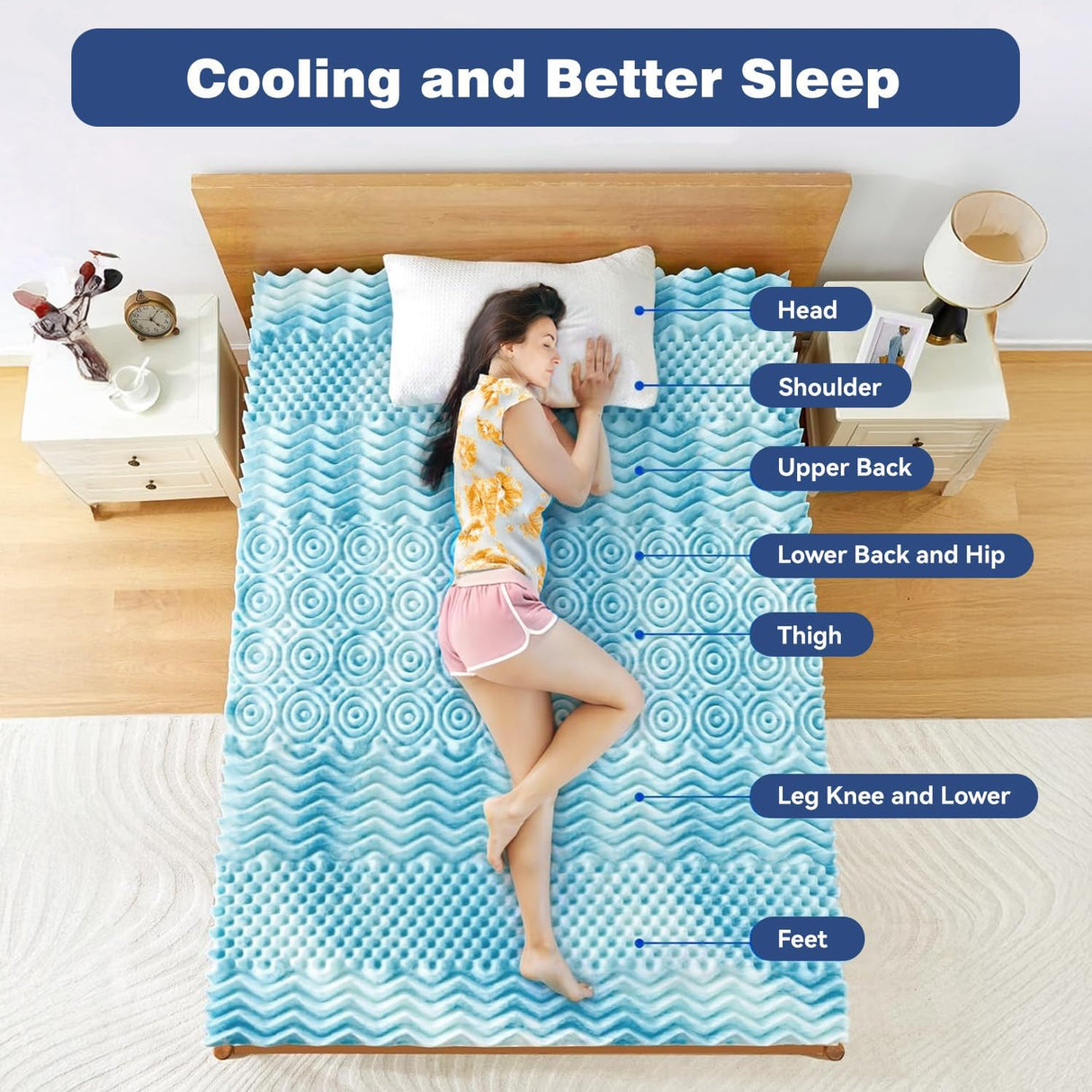 Single Memory Foam Mattress Topper 7-Zone Bamboo Cover Breathable