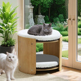 Elevated Double Cat Bed 2-Tier Wooden Plush Kitten Lounge