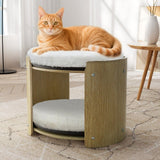 Elevated Double Cat Bed 2-Tier Wooden Plush Kitten Lounge
