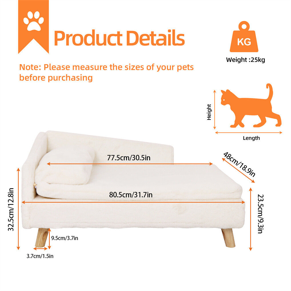 Luxury Pet Sofa Bed 80cm Rectangular Soft Anti-skid Couch