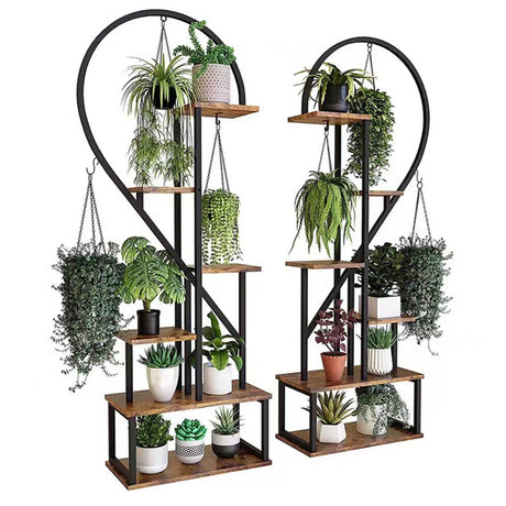 6 Tier Corner Plant Stand Metal & MDF Ladder Shelf Rack