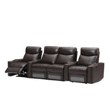 Chicago 4 Seat Home Theatre Genuine Leather Lounge with all Electric Recliners & 4 Cup Holders Brown