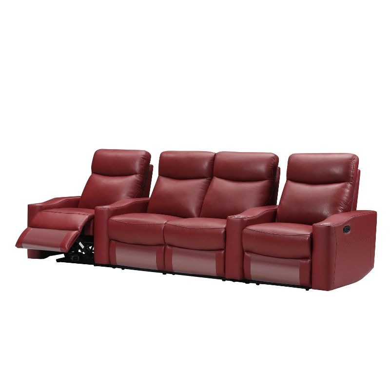 Chicago 4 Seat Home Theatre Genuine Leather Lounge with all Electric Recliners & 4 Cup Holders Red