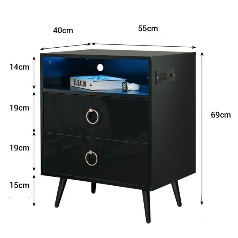 Amelia Modern LED Bedside table with USB