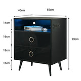 Amelia Modern LED Bedside table with USB and power socket black x 2