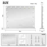 LED Beauty Mirror with 15 Bulbs, Colour Settings, USB A and USB C, White, 58 × 48cm