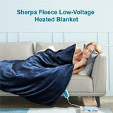 Double-side Flannel Heated Electric Throw Blanket Fast Heating Warm Washable Blue