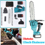 12"inch Cordless Electric Chainsaw + 2 Battery 2 Chain Brushless Wood Cutter Saw
