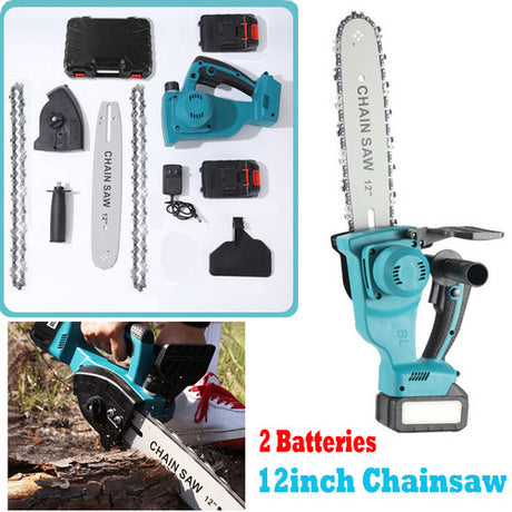 12"inch Cordless Electric Chainsaw + 2 Battery 2 Chain Brushless Wood Cutter Saw