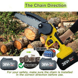 NEW 36V 8" Mini Cordless Electric Chainsaw 2XBattery  Wood Cutter Rechargeable