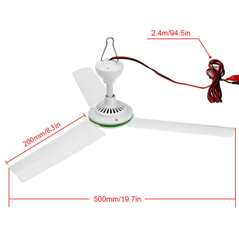 12V Ceiling Fan Portable Solar Power 3 Blade 0.7AMP Caravan Camping Outdoor