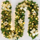 Gloden 9FT Xmas Christmas Garland Artificial Wreath with LED Lights Stairs Home Rattan