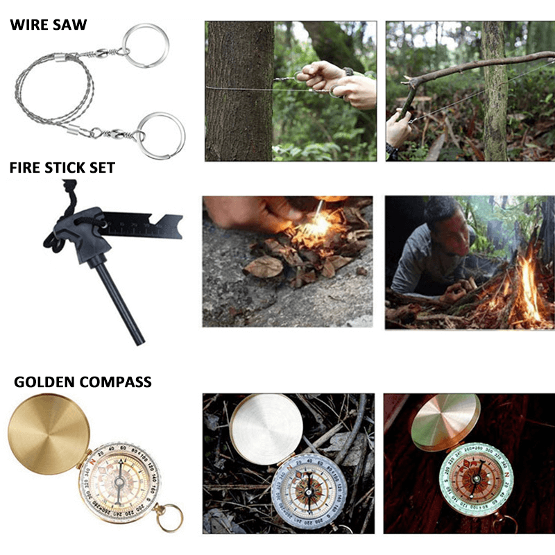 16in1 SOS Kit Outdoor Emergency Equipment Box For Camping Survival Gear