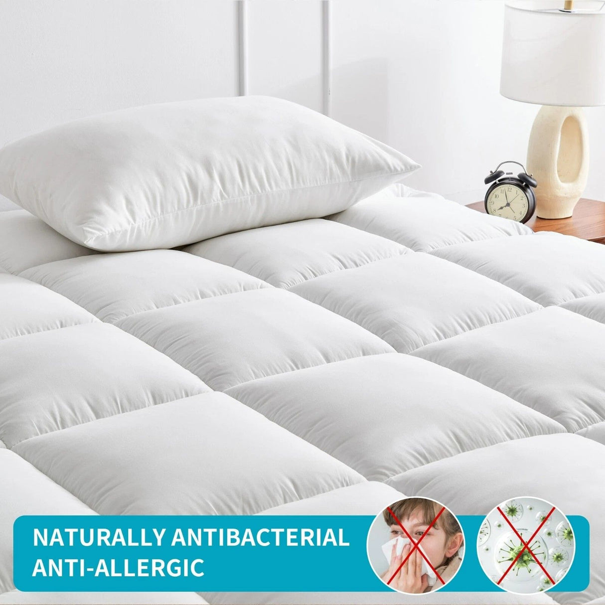 1500GSM Bamboo Mattress Topper Extra Thick 10CM Bed Topper King Single: 107 x 203 + 40 cm