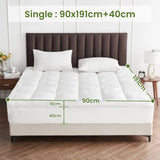 1500GSM Bamboo Mattress Topper Extra Thick 10CM Bed Topper Single: 90 x 191 + 40 cm