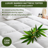1500GSM Bamboo Mattress Topper Extra Thick 10CM Bed Topper Single: 90 x 191 + 40 cm