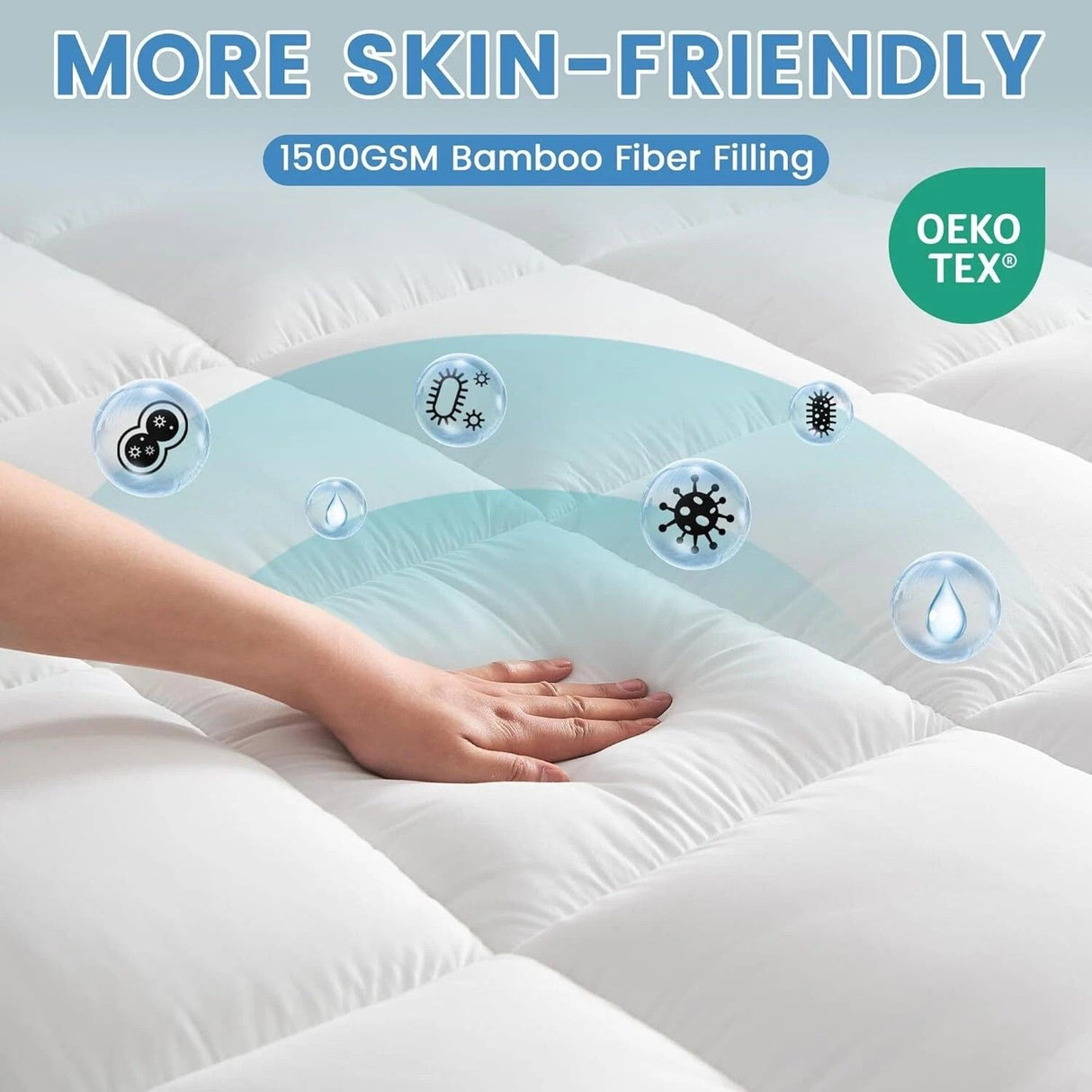 1500GSM Bamboo Mattress Topper Extra Thick 10CM Bed Topper King: 180 x 203 + 40 cm