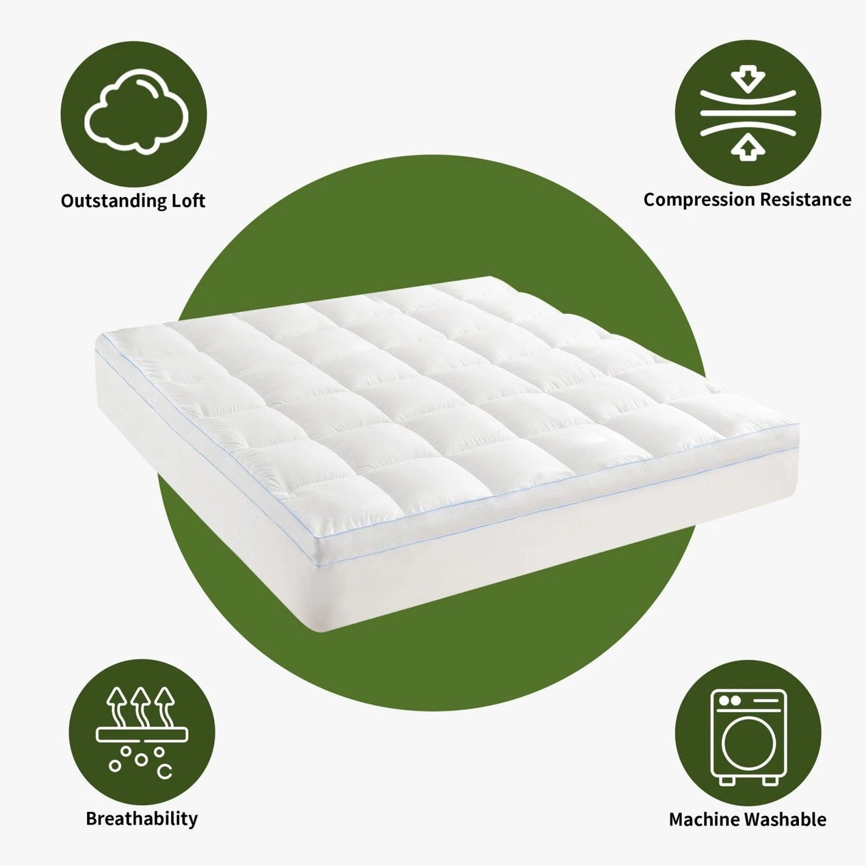 1500GSM Bamboo Mattress Topper Extra Thick 10CM Bed Topper super King: 203 x 203 + 40 cm