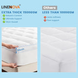 1500GSM Bamboo Mattress Topper Extra Thick 10CM Bed Topper super King: 203 x 203 + 40 cm