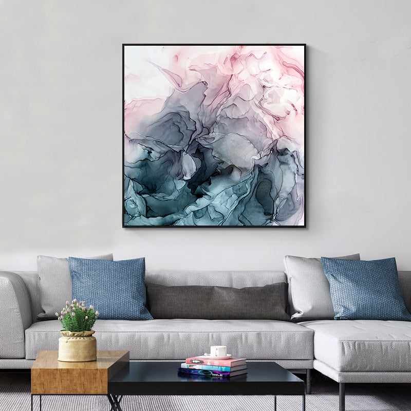 Wall Art 60cmx60cm Marbled Pink Grey Black Frame Canvas