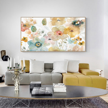 Wall Art 40cmx80cm Floral Watercolor Style Wood Frame Canvas