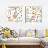 Wall Art 60cmx60cm Floral birds 2 Sets Gold Frame Canvas