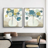 Wall Art 60cmx60cm Blue Bouquet 2 Sets Black Frame Canvas